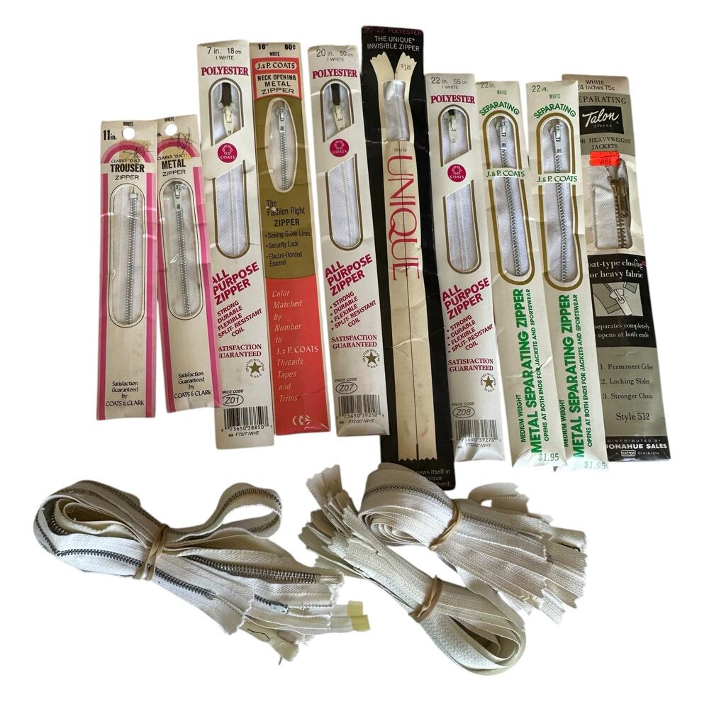 Vintage Lot Of 34 Zippers Talon Coats & Clark Star Various Colors Sizes Styles